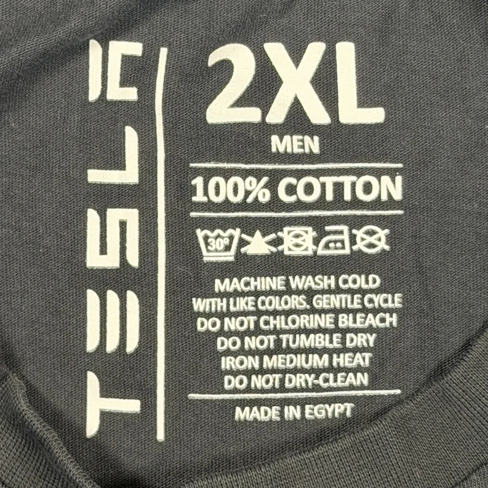 Tesla Mens Logo Graphic T-Shirt 2XL Black Cotton Short Sleeve Shoulder Piping